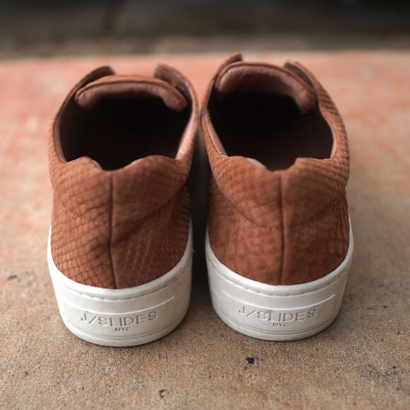 J/Slides Heidi Tan Croc Embossed Slip On Sneakers Size 10 Platform Comfort - Picture 4 of 10